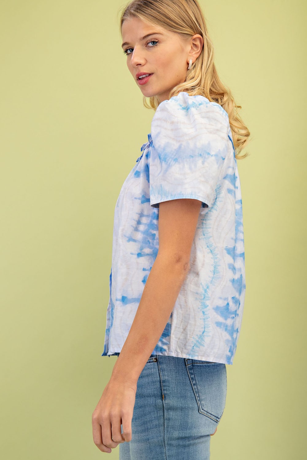 Short Puff Sleeve Top With Ruffle Details