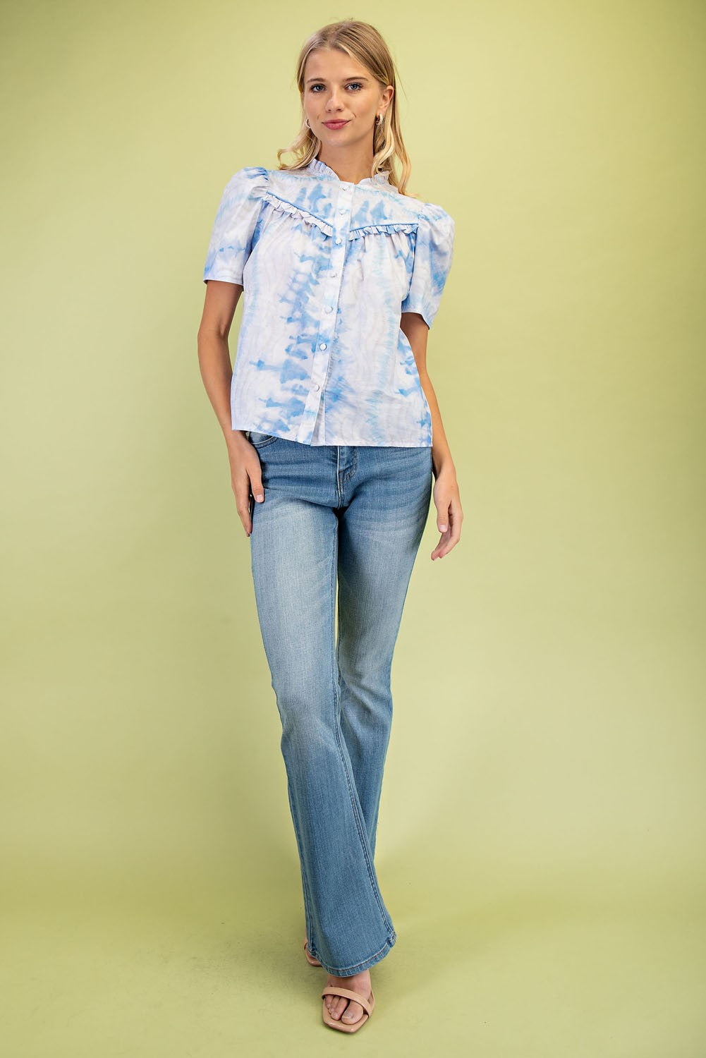 Short Puff Sleeve Top With Ruffle Details