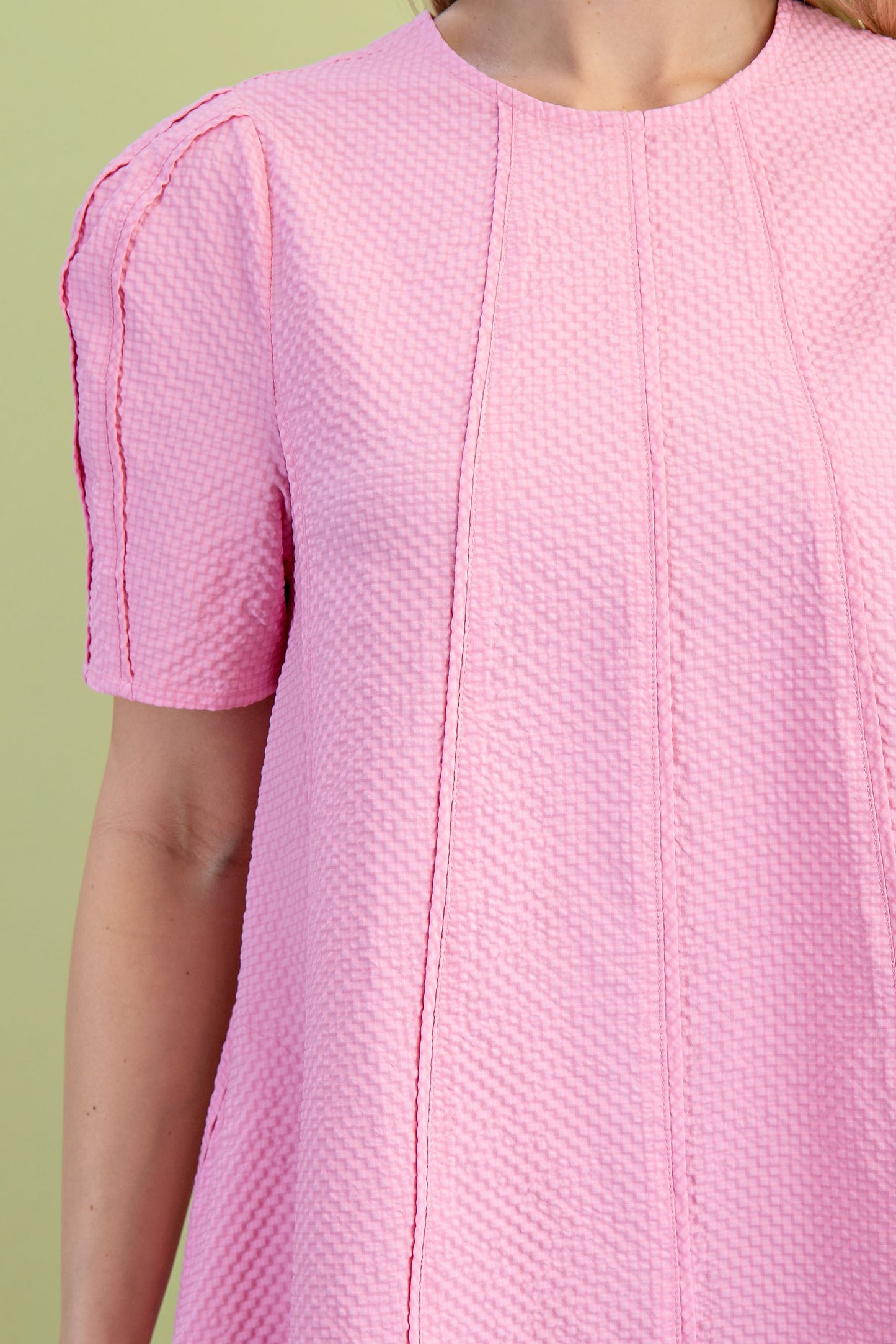 Paneled Textured Round Neck Mini Dress