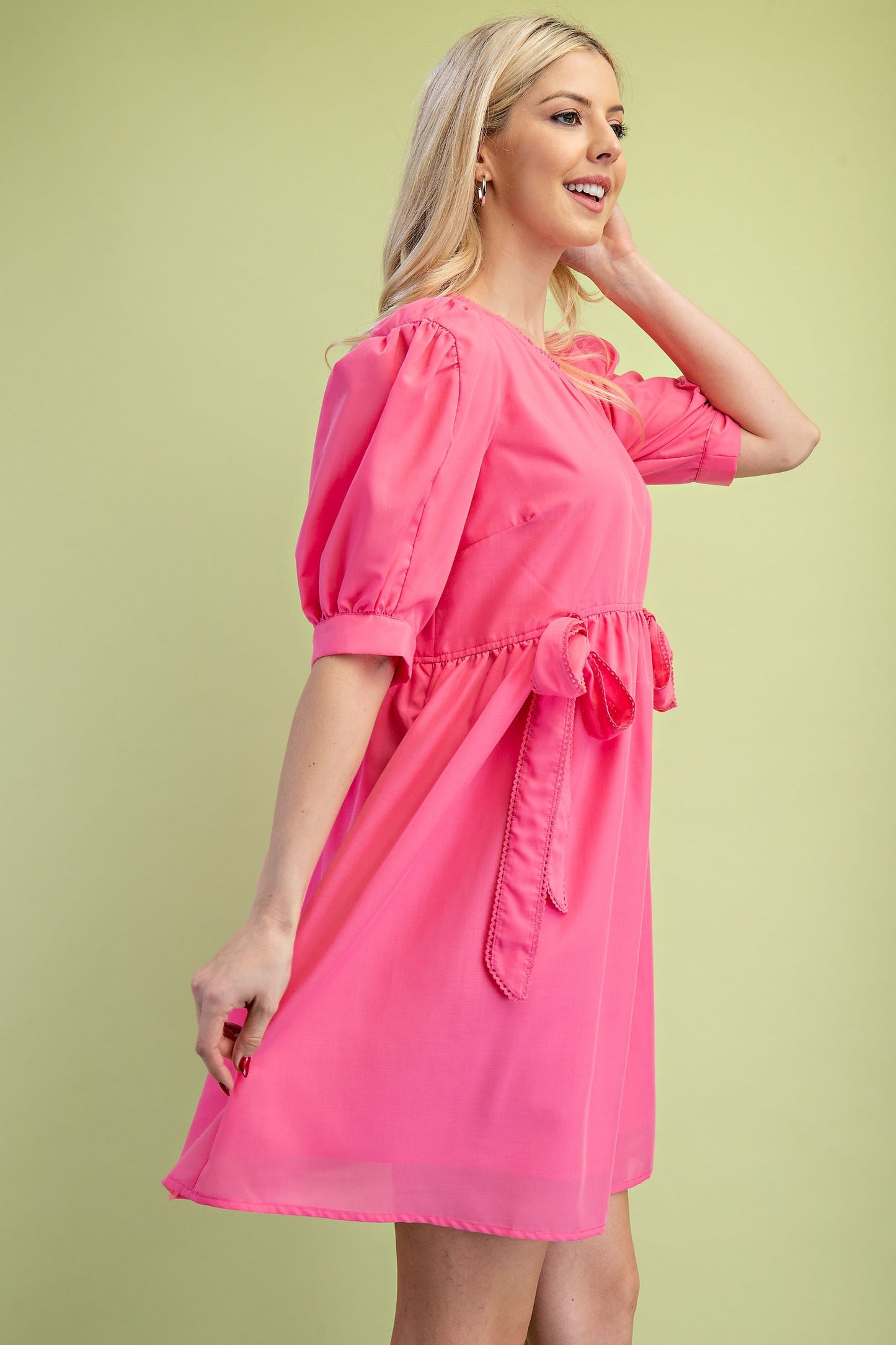 Round Neck Puff Sleeve Dress
