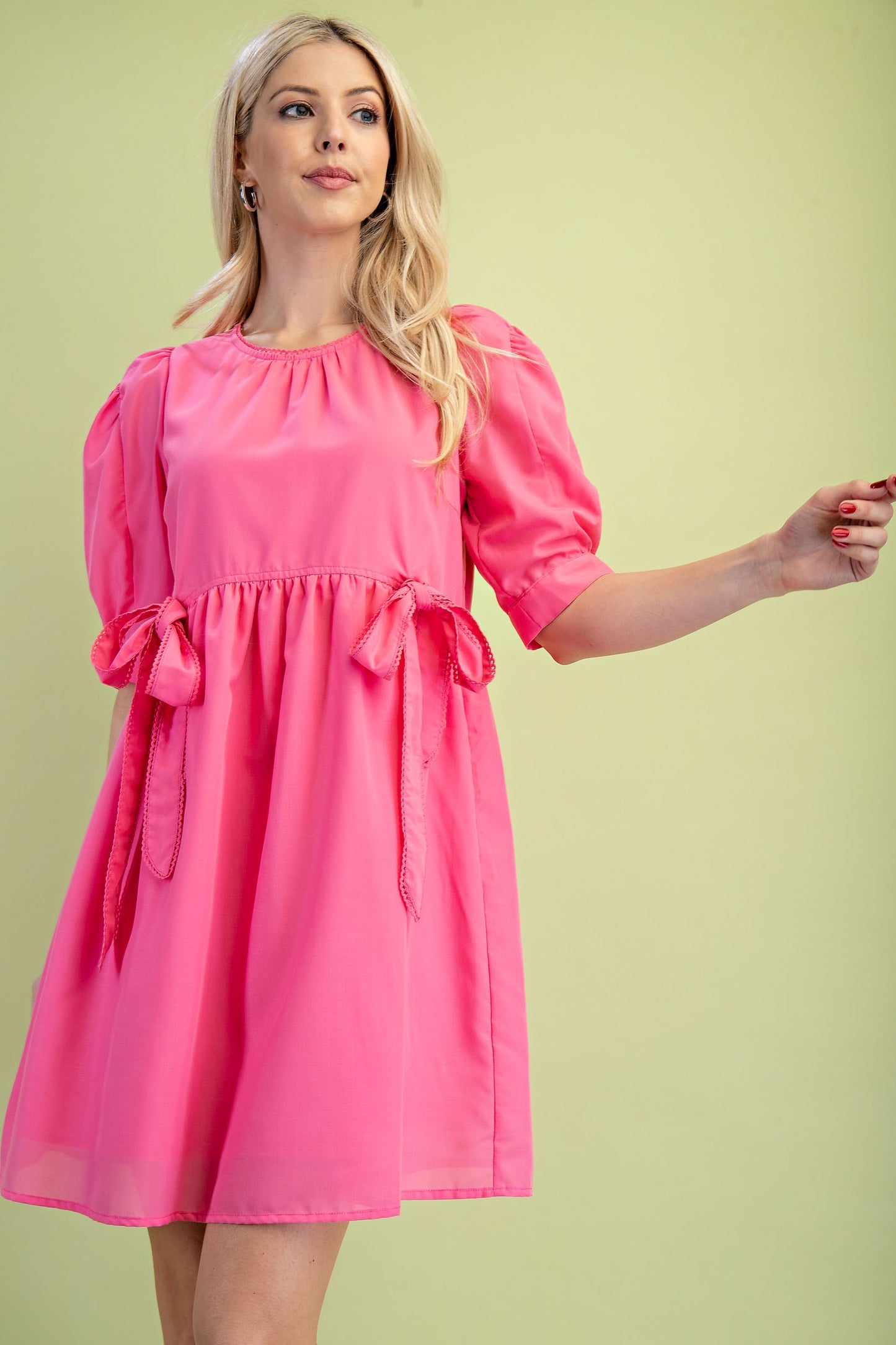 Round Neck Puff Sleeve Dress