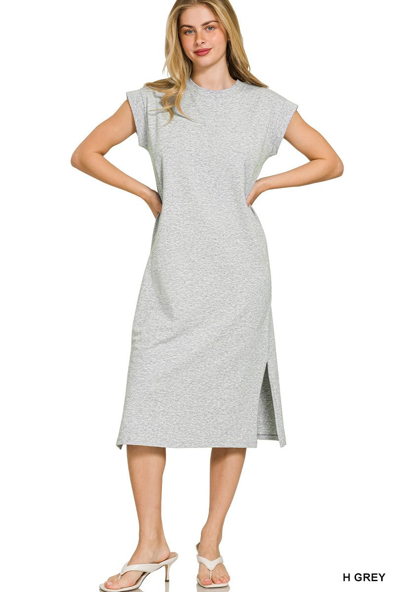 Round Neck Short Sleeve Midi Dress