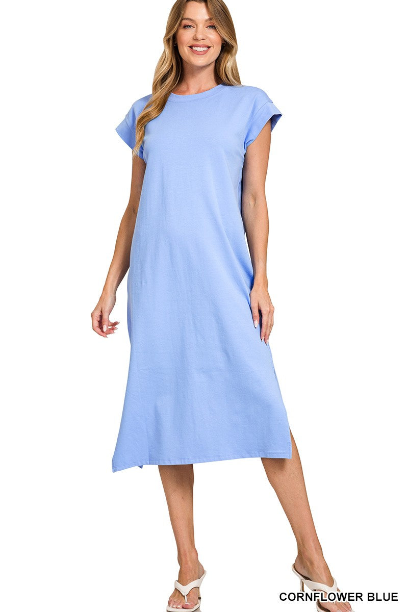 Round Neck Short Sleeve Midi Dress