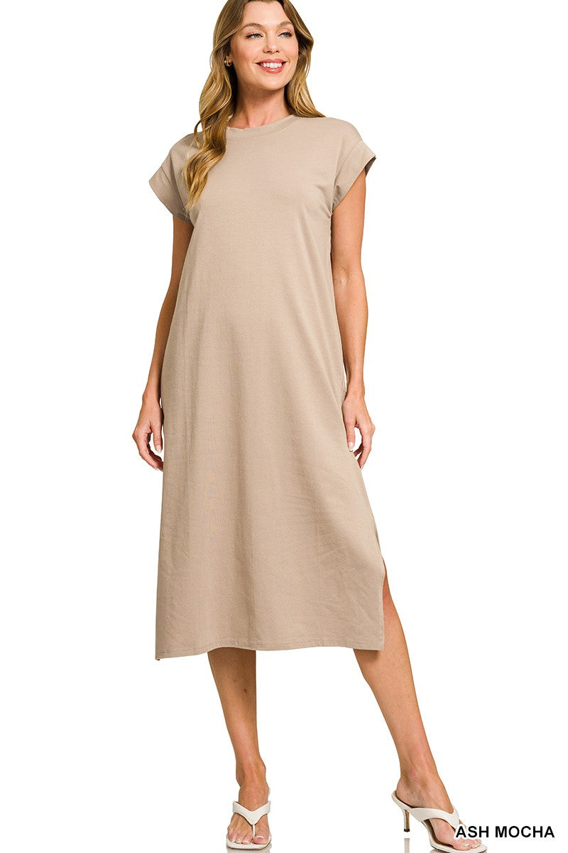 Round Neck Short Sleeve Midi Dress