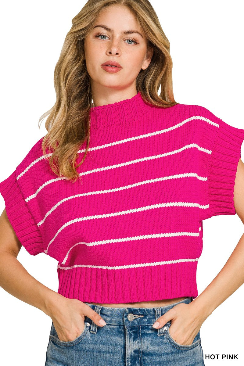Striped Cropped Mock Neck Sweater