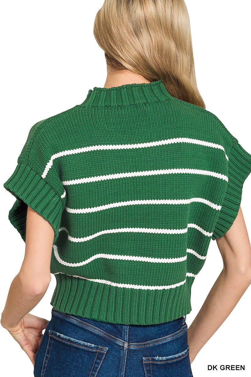 Striped Cropped Mock Neck Sweater