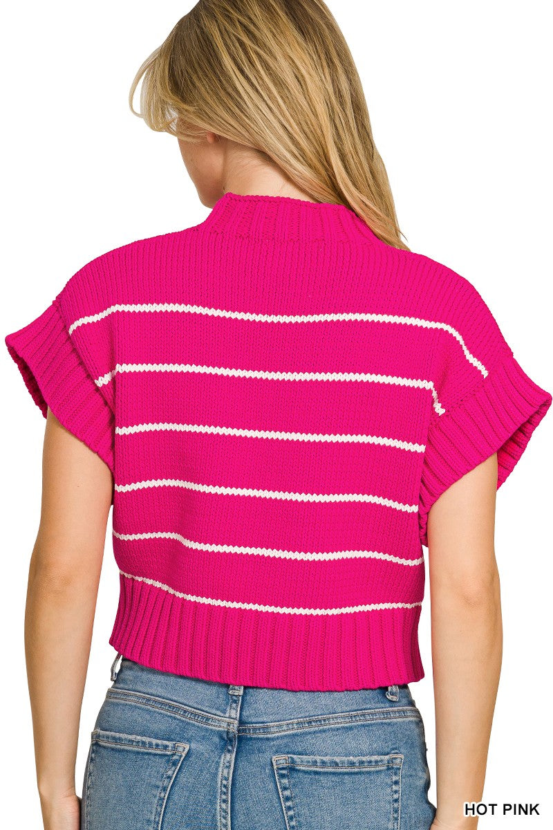 Striped Cropped Mock Neck Sweater
