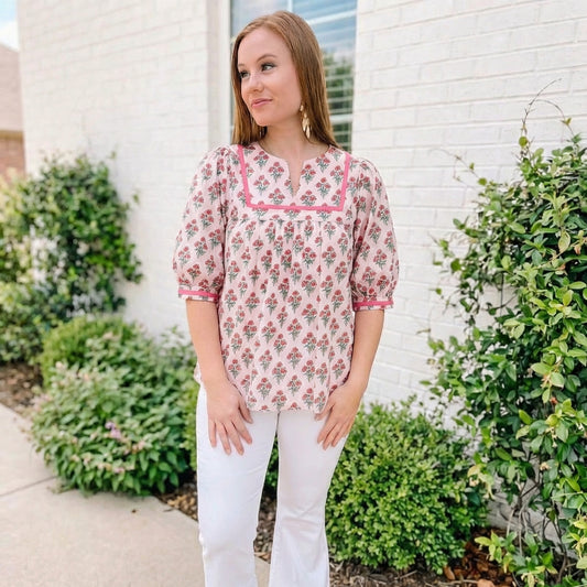 1/2 SLEEVE PRINTED TOP PINK