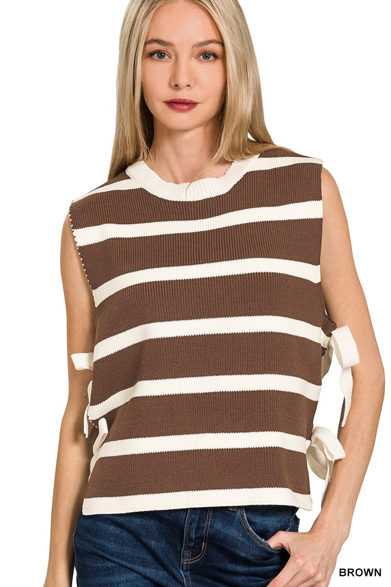 Side Tie Stripe Sweater Vest