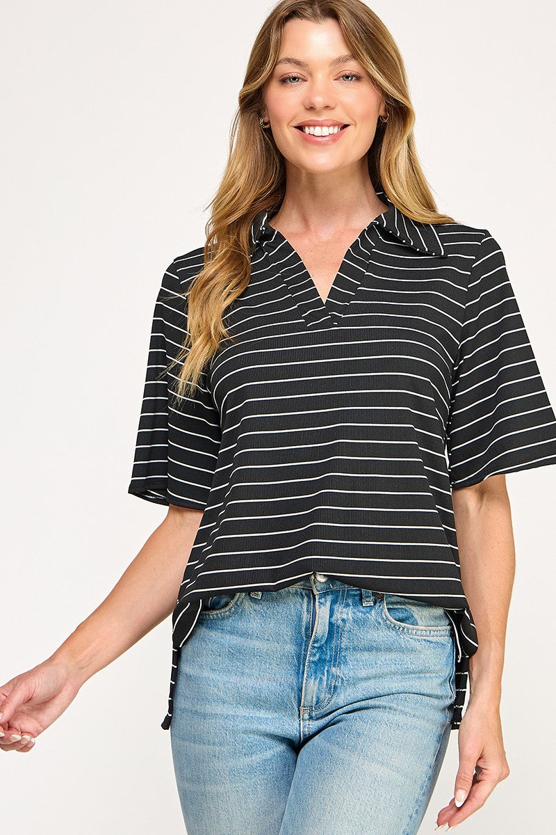Stripe collared top