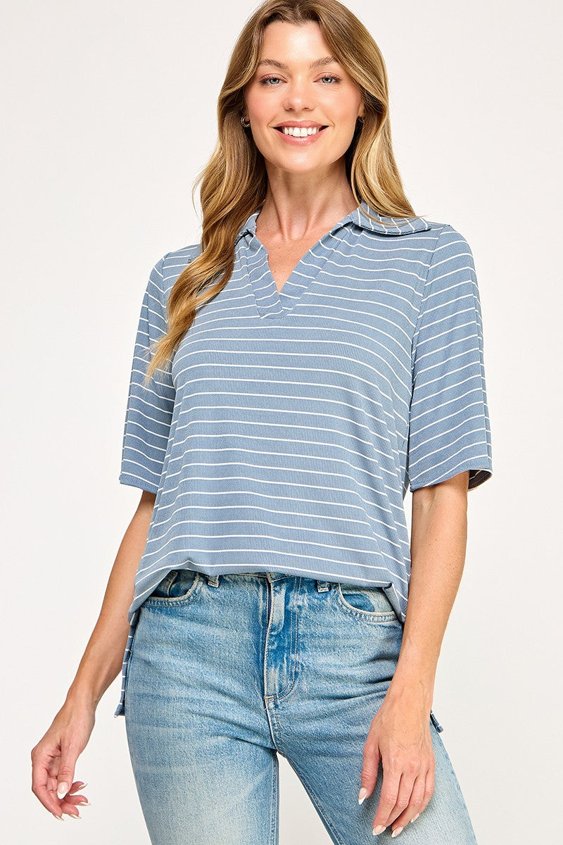 Stripe collared top