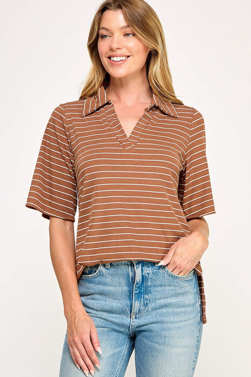 Stripe collared top