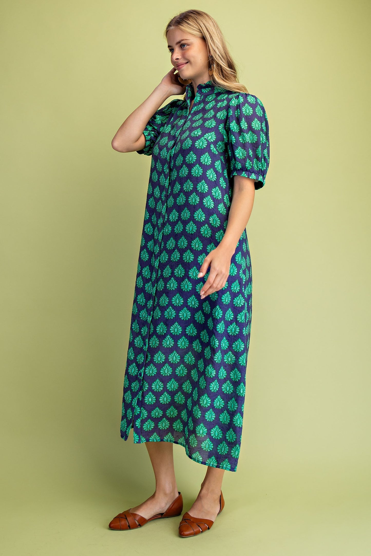 Printed Button Down Midi Dress Printed Button Down Midi Dress