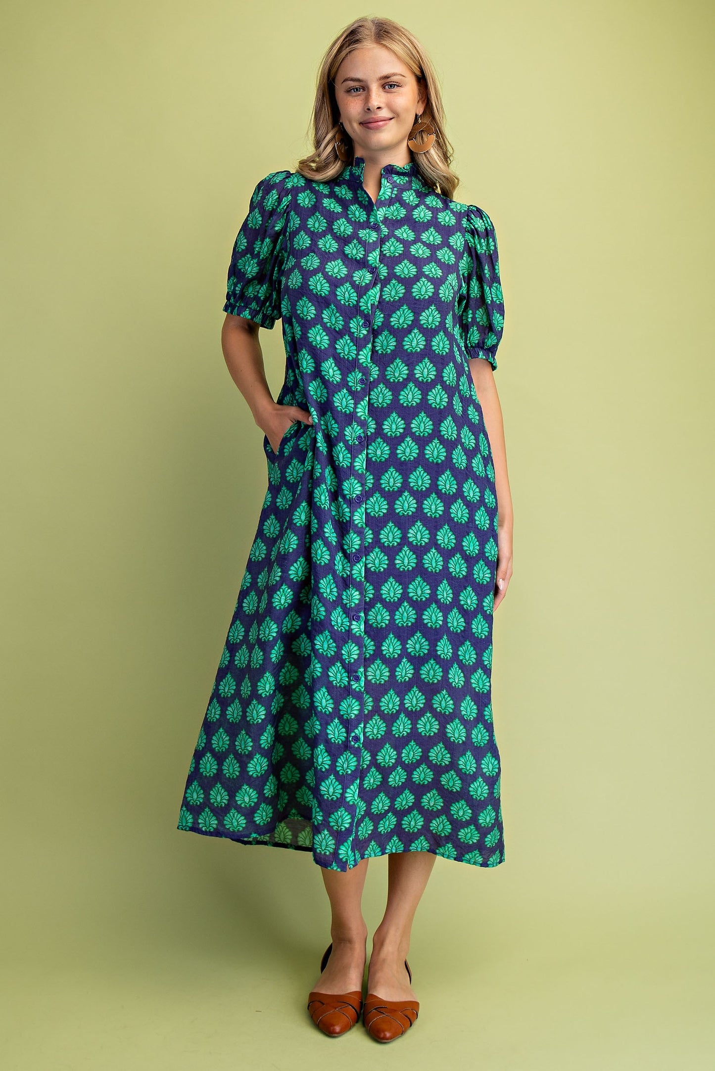 Printed Button Down Midi Dress Printed Button Down Midi Dress