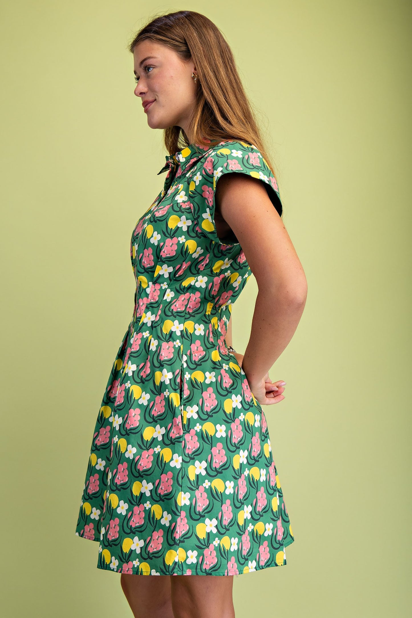 Floral Print Cap Sleeve Shirt Dress