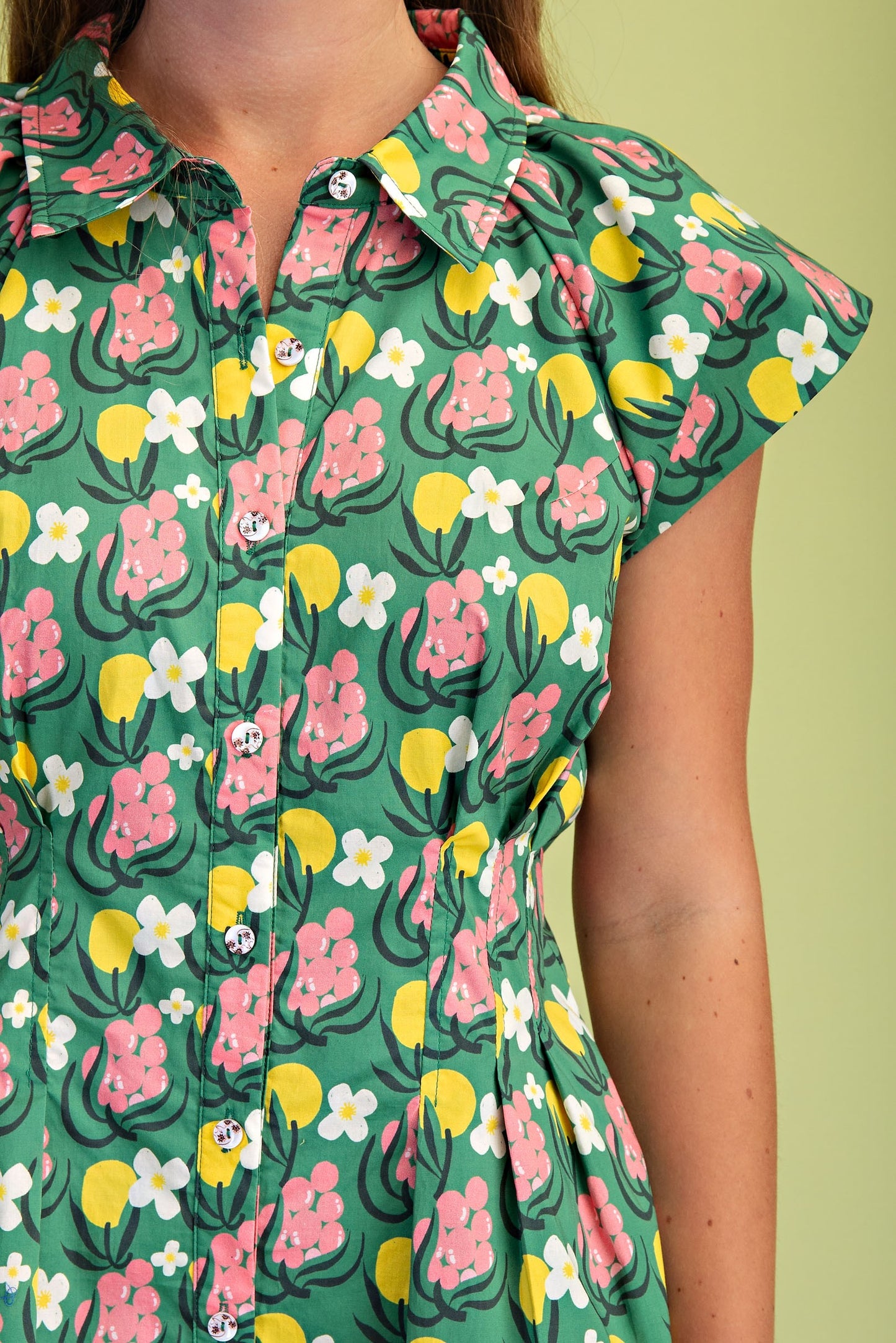 Floral Print Cap Sleeve Shirt Dress