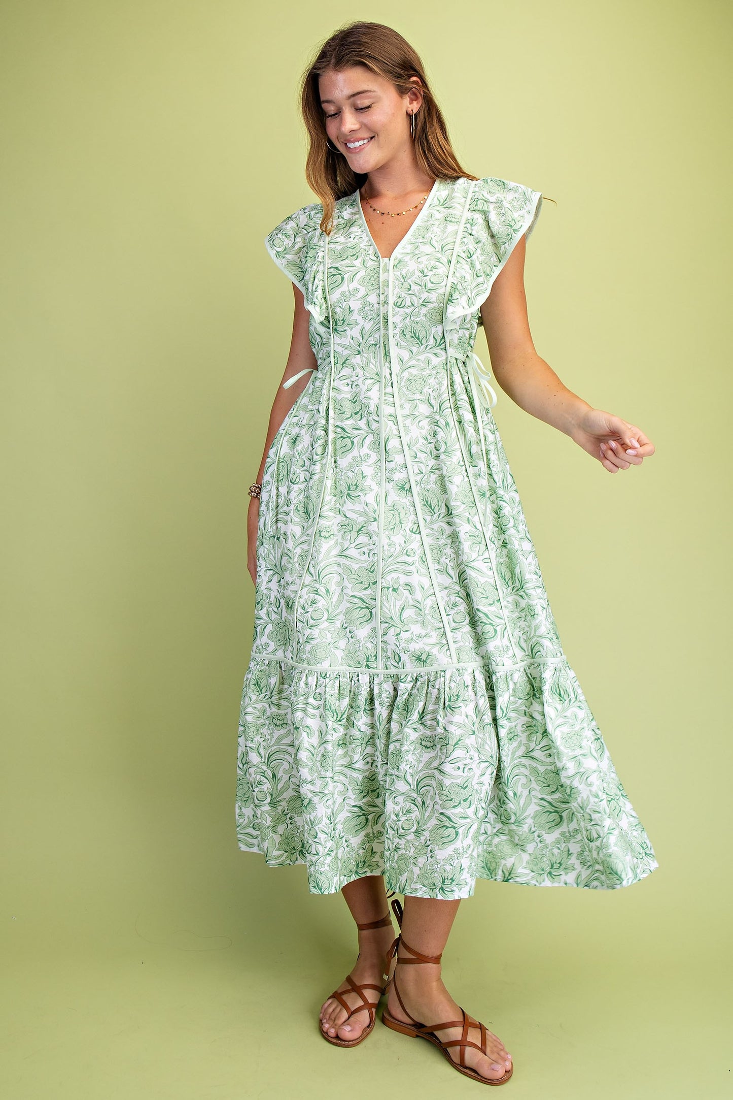 Floral Print V-neck Midi Dress