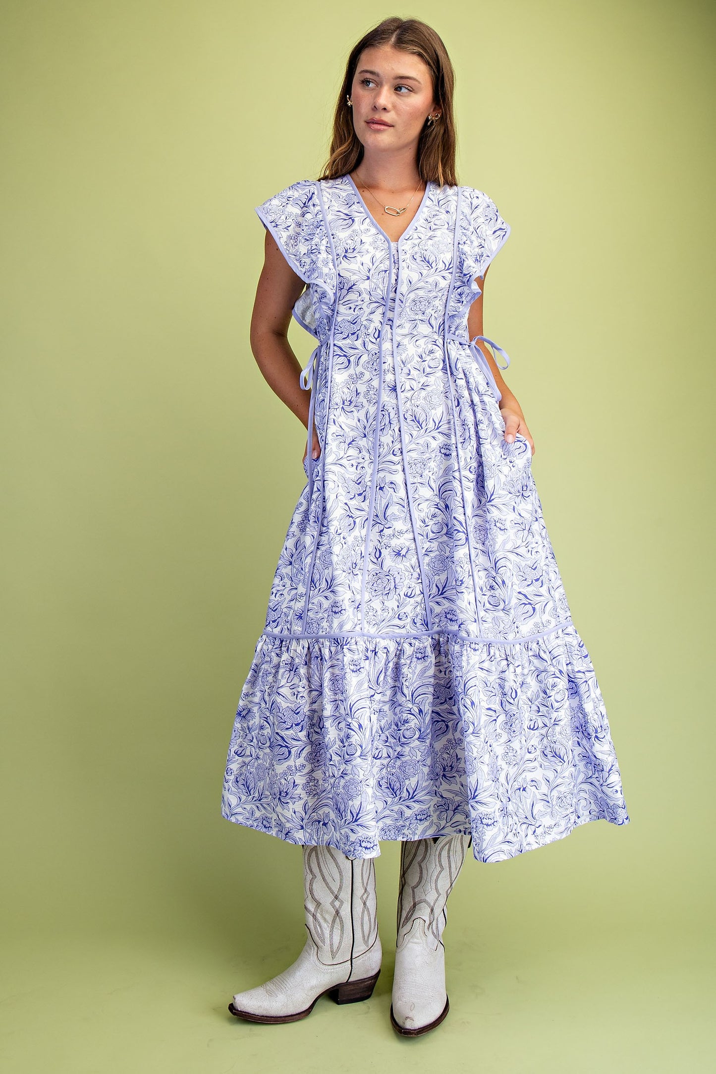 Floral Print V-neck Midi Dress