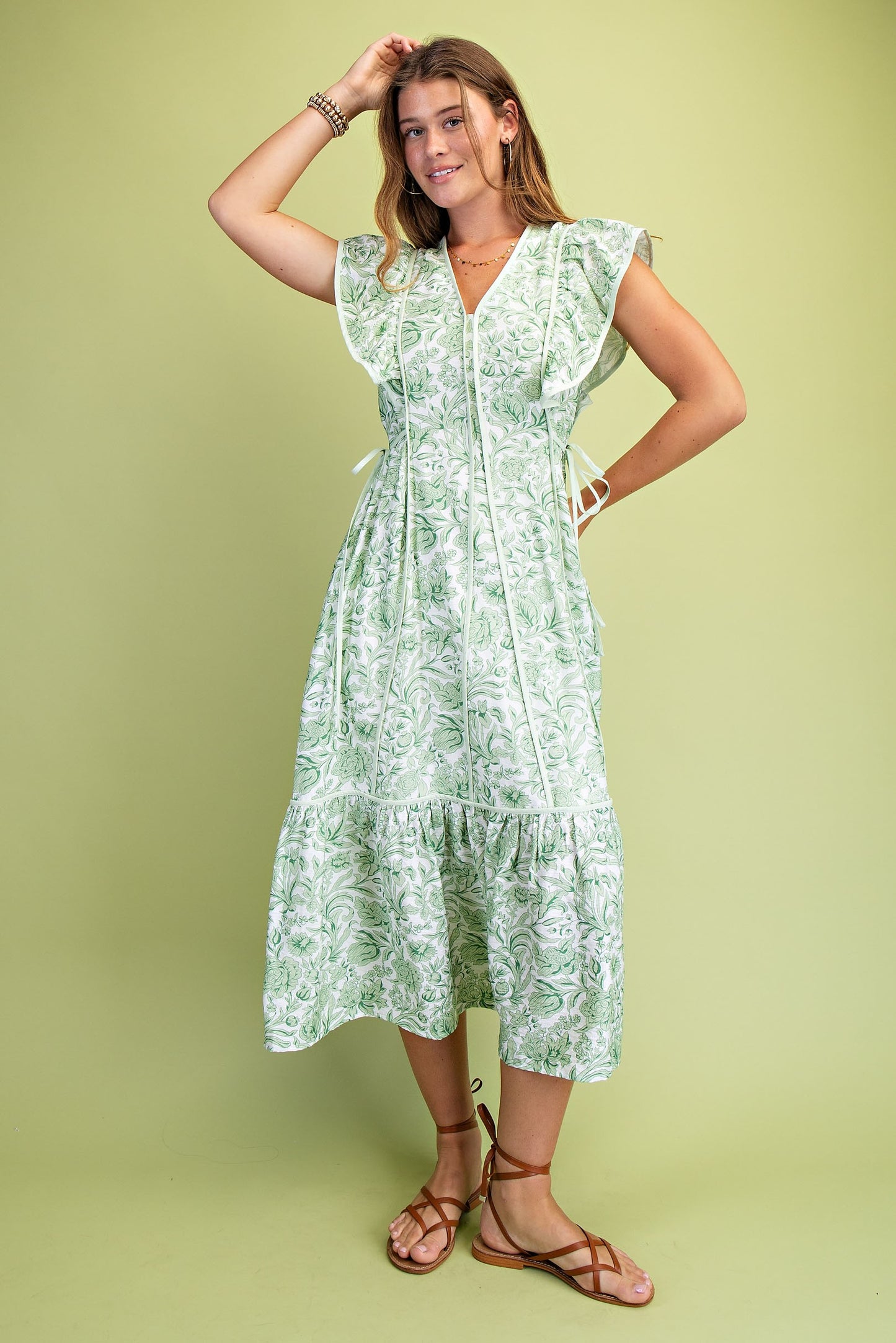 Floral Print V-neck Midi Dress