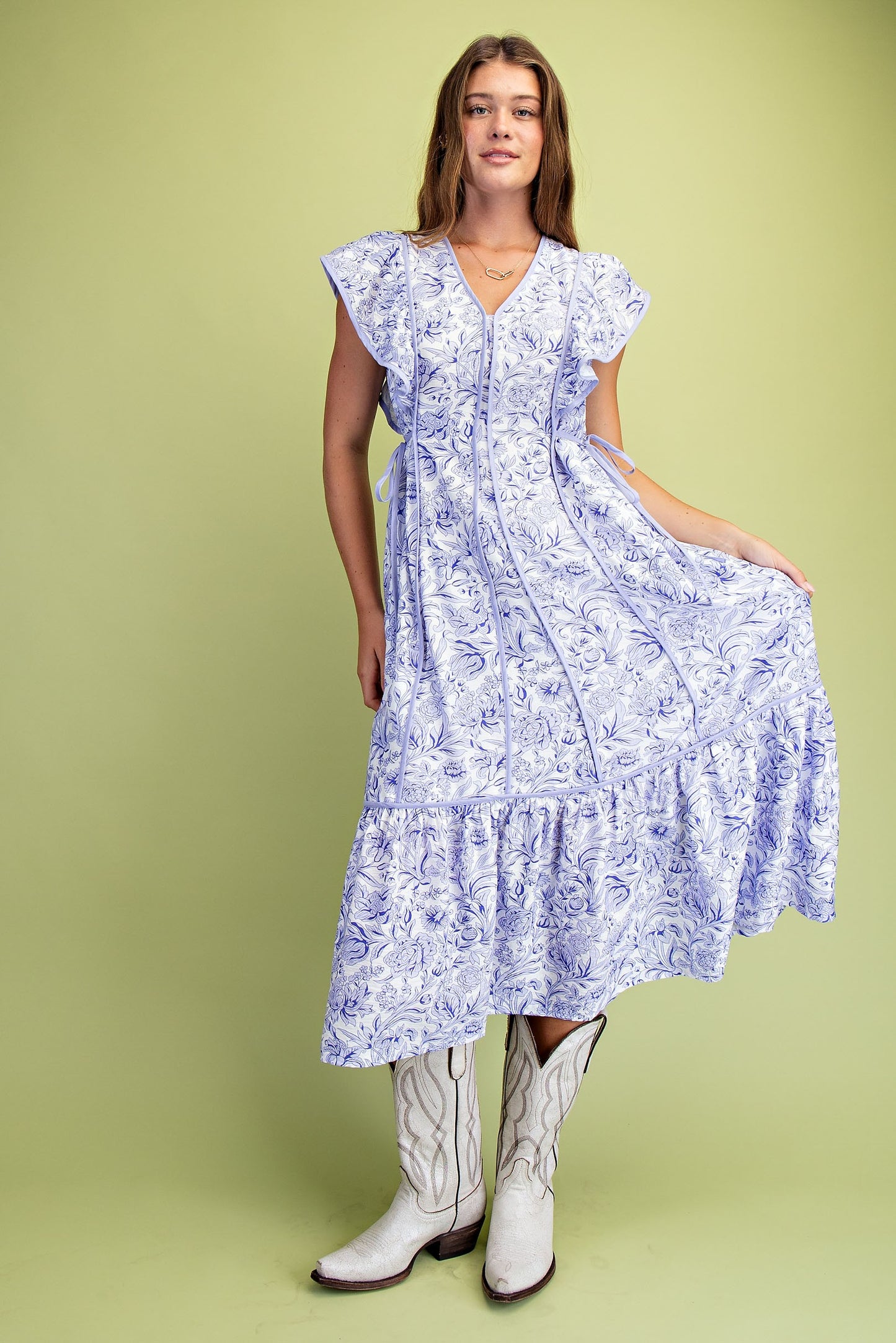 Floral Print V-neck Midi Dress