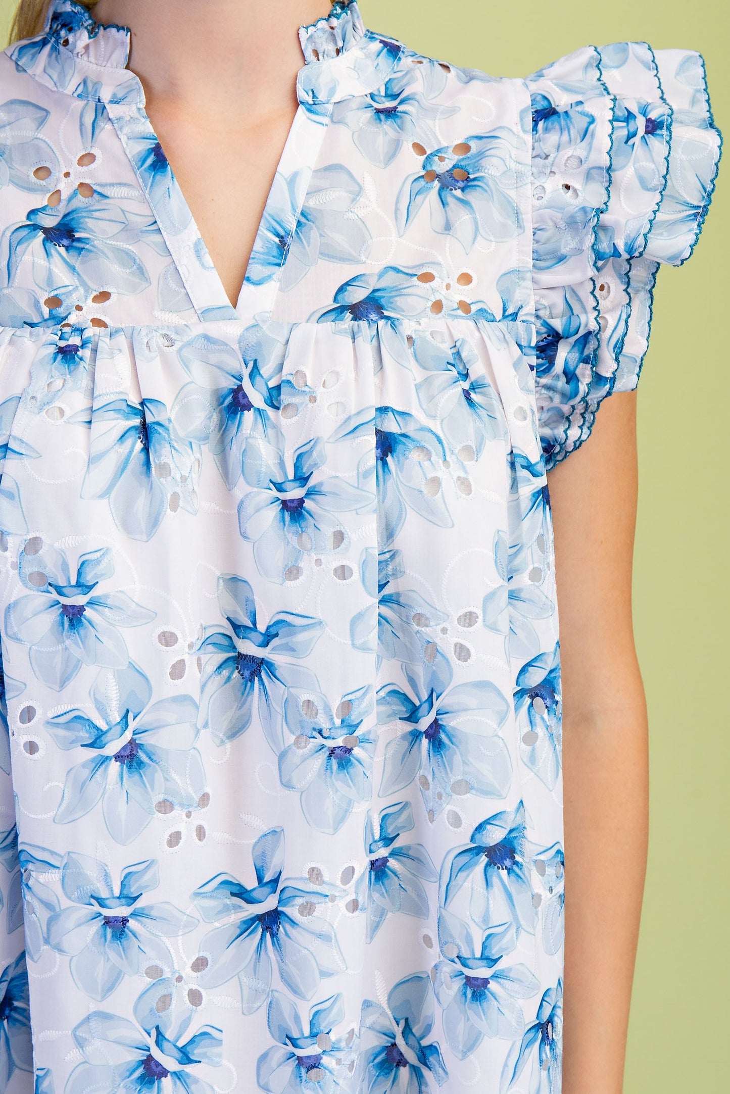 Floral Eyelet V-neck Mini Dress