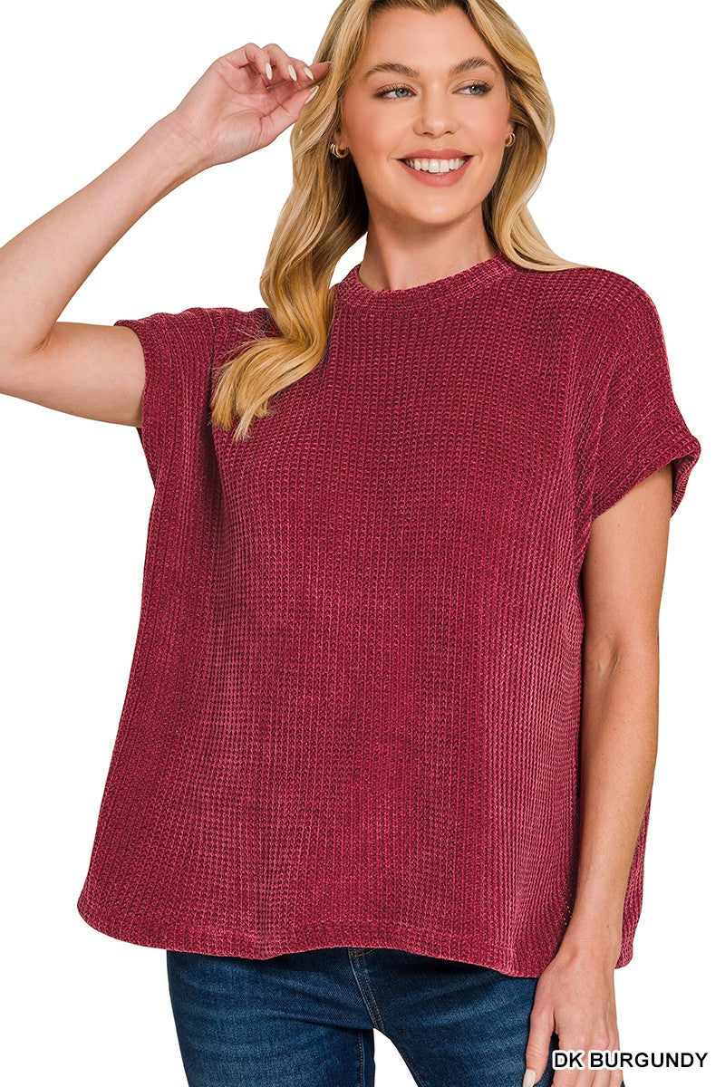 Chenille Waffle Cap Sleeve Sweater