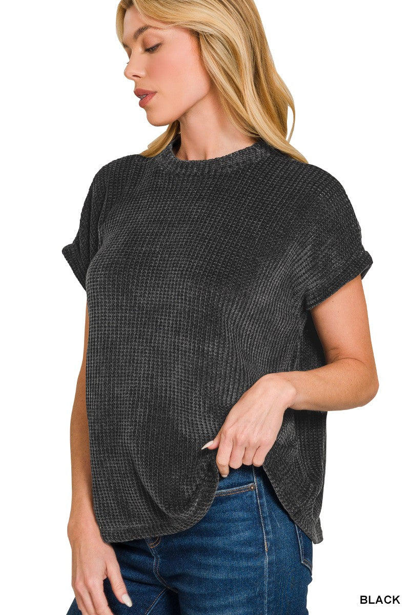 Chenille Waffle Cap Sleeve Sweater