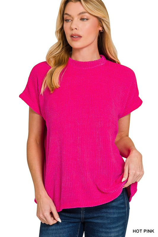 Chenille Waffle Cap Sleeve Sweater