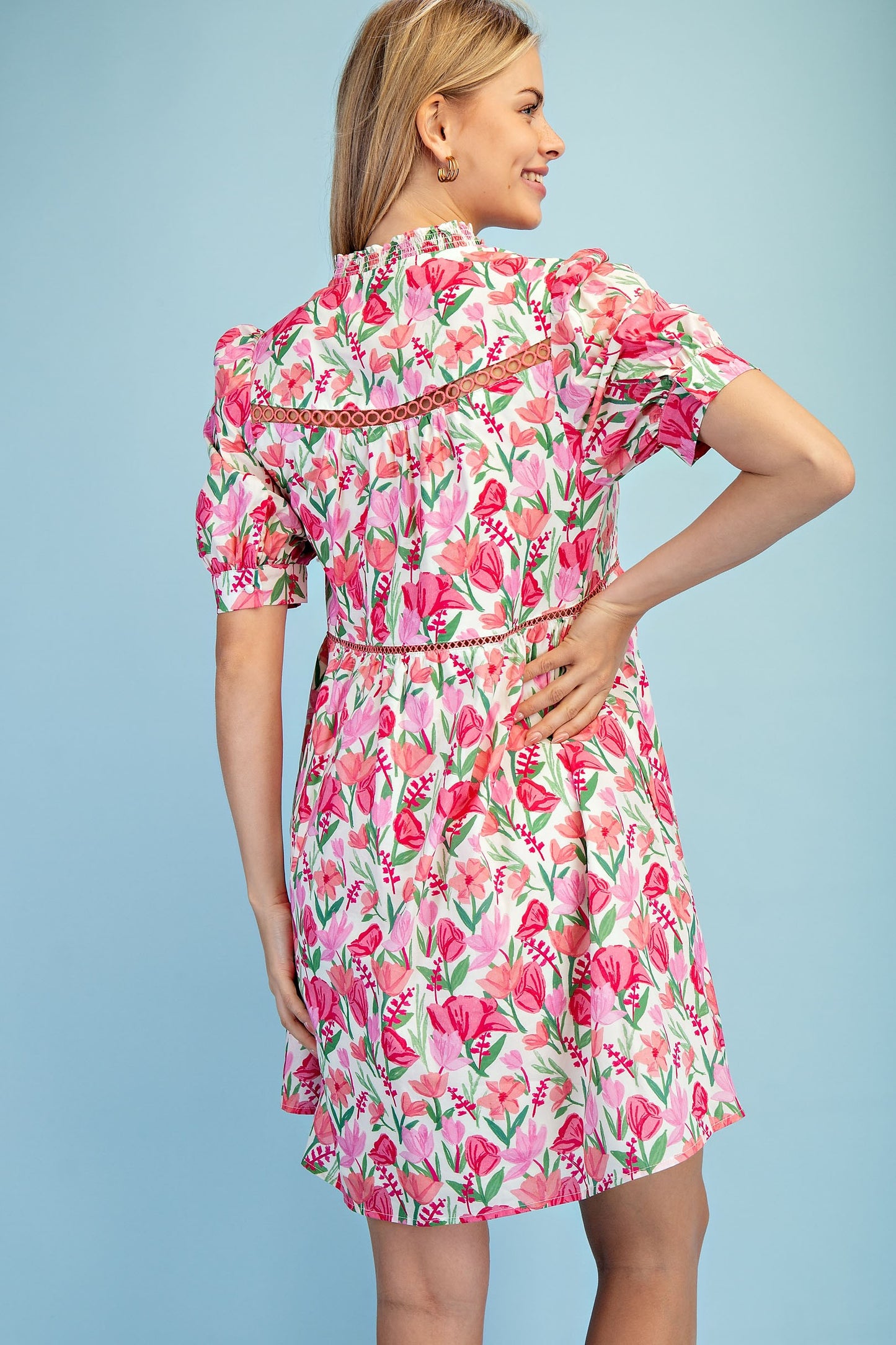 Floral Half Button Dress