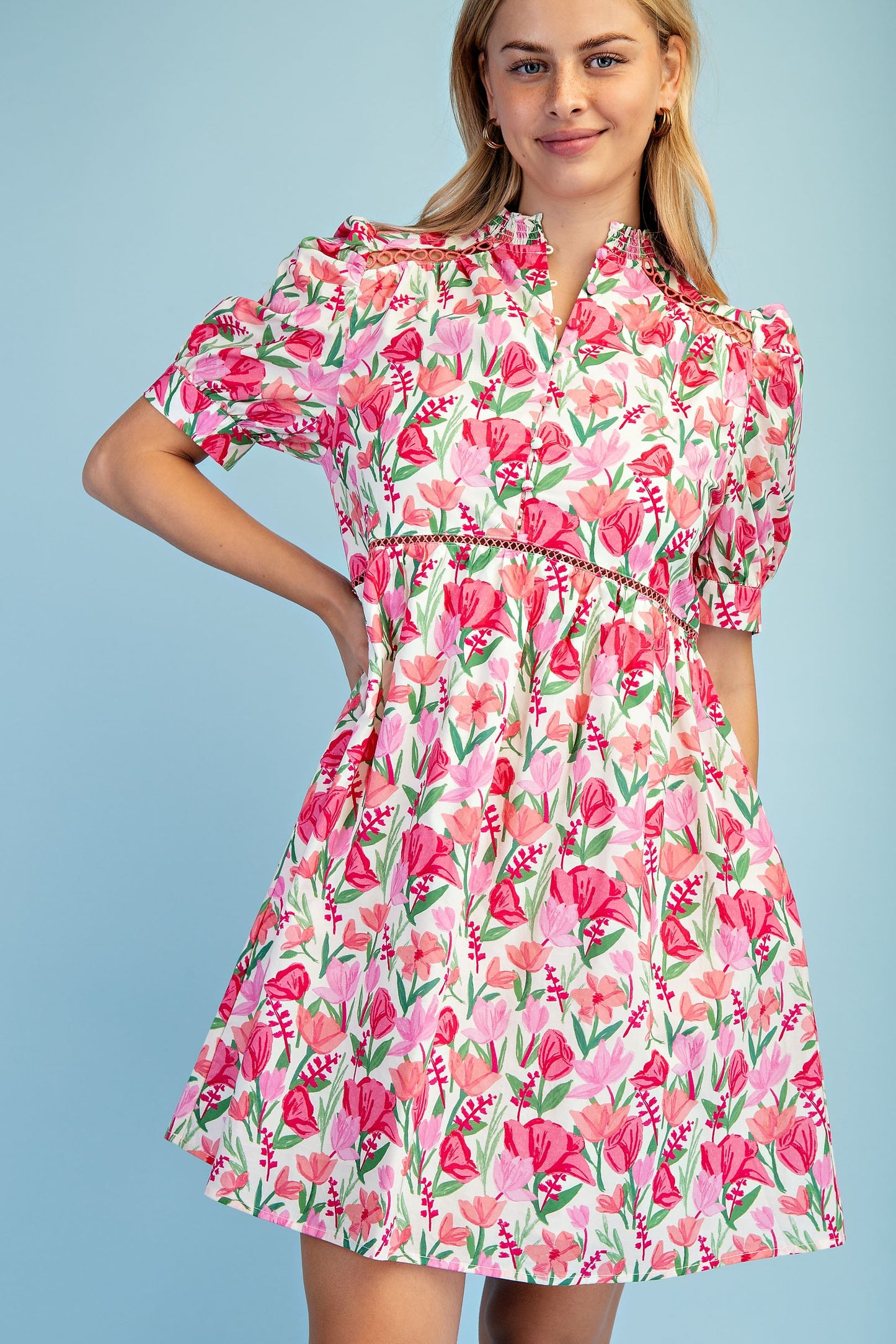 Floral Half Button Dress
