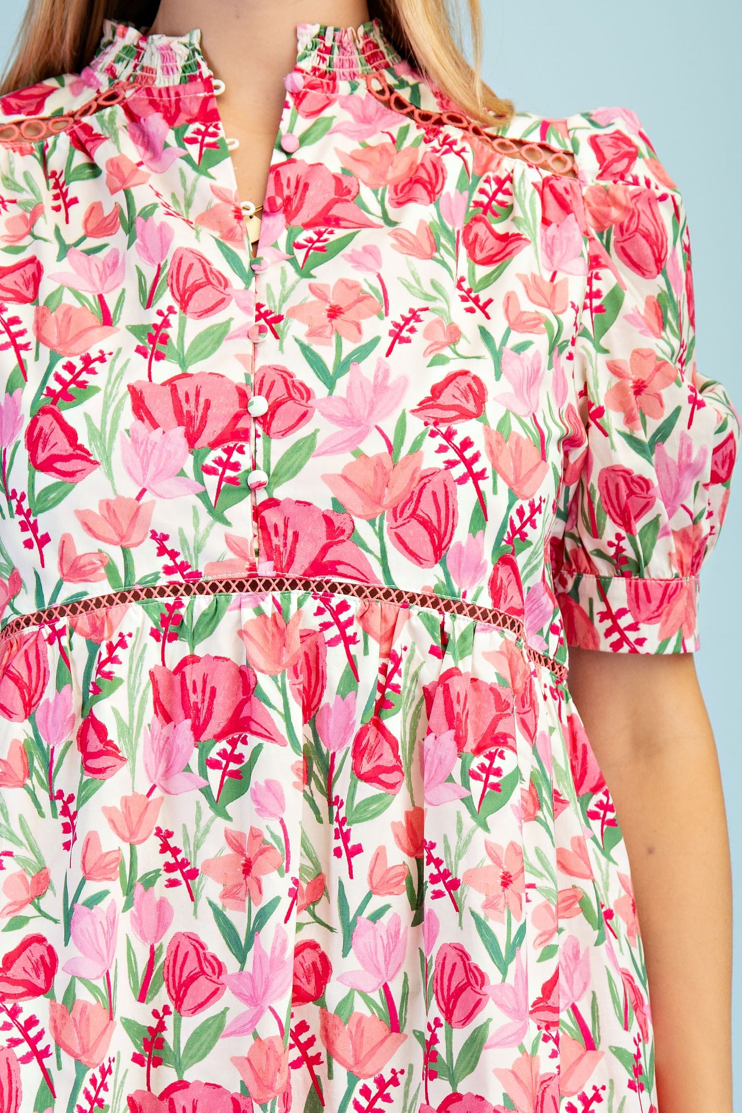 Floral Half Button Dress