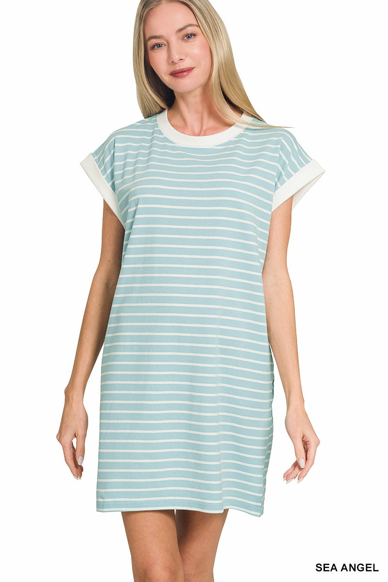 Contrast Trim Striped T-shirts Dress