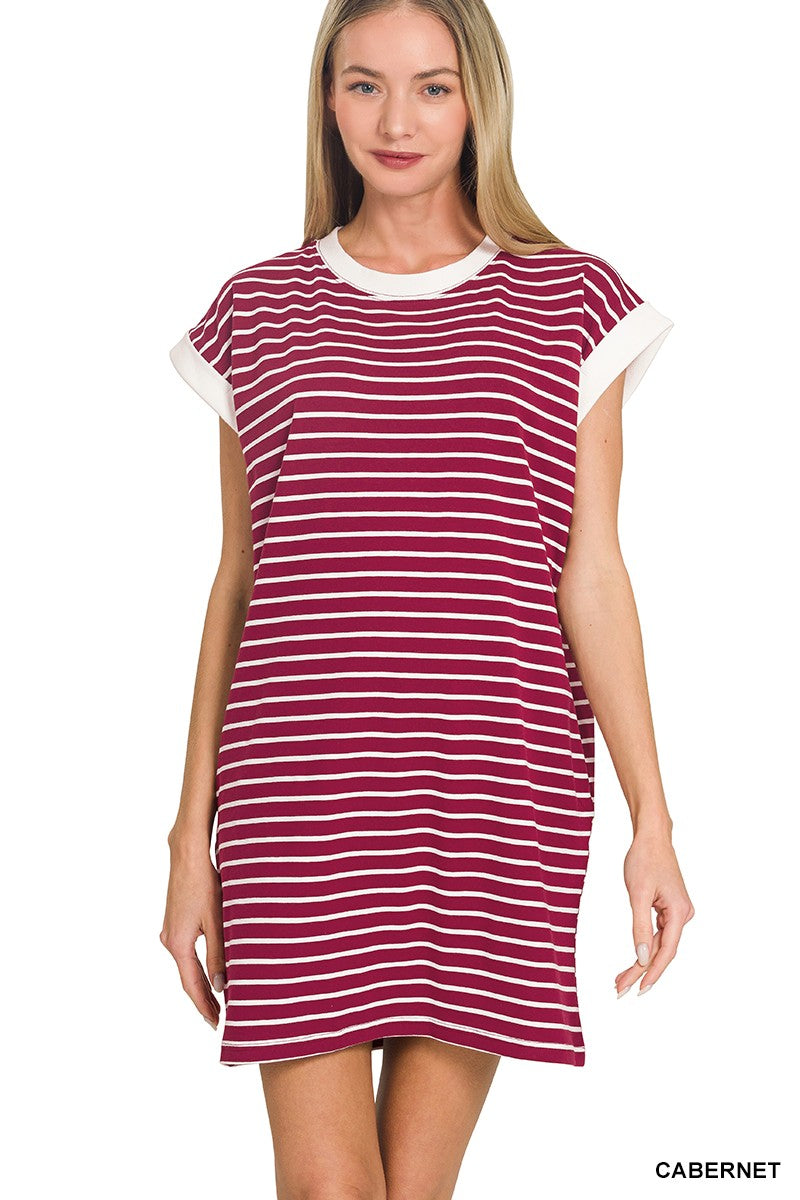 Contrast Trim Striped T-shirts Dress