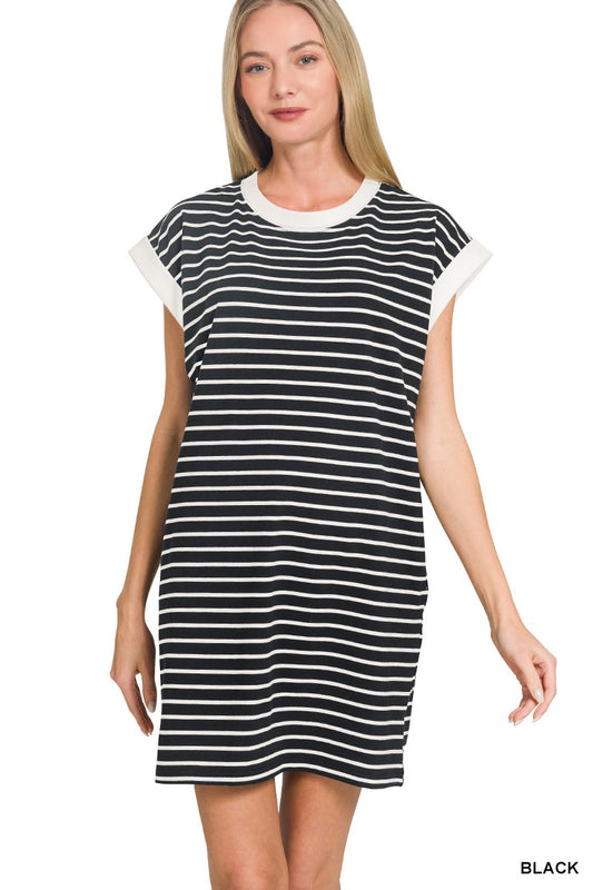 Contrast Trim Striped T-shirts Dress