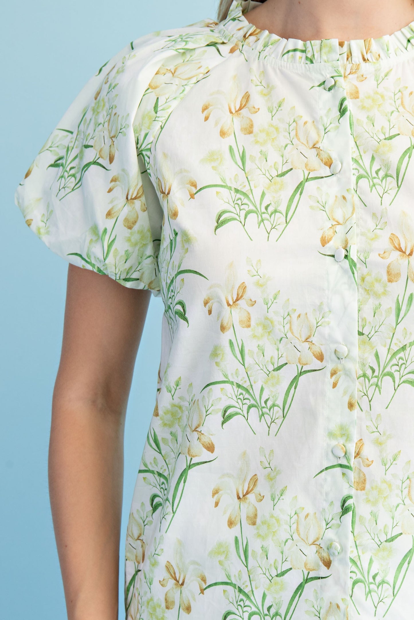 Floral Print Button Down Blouse Green Mix