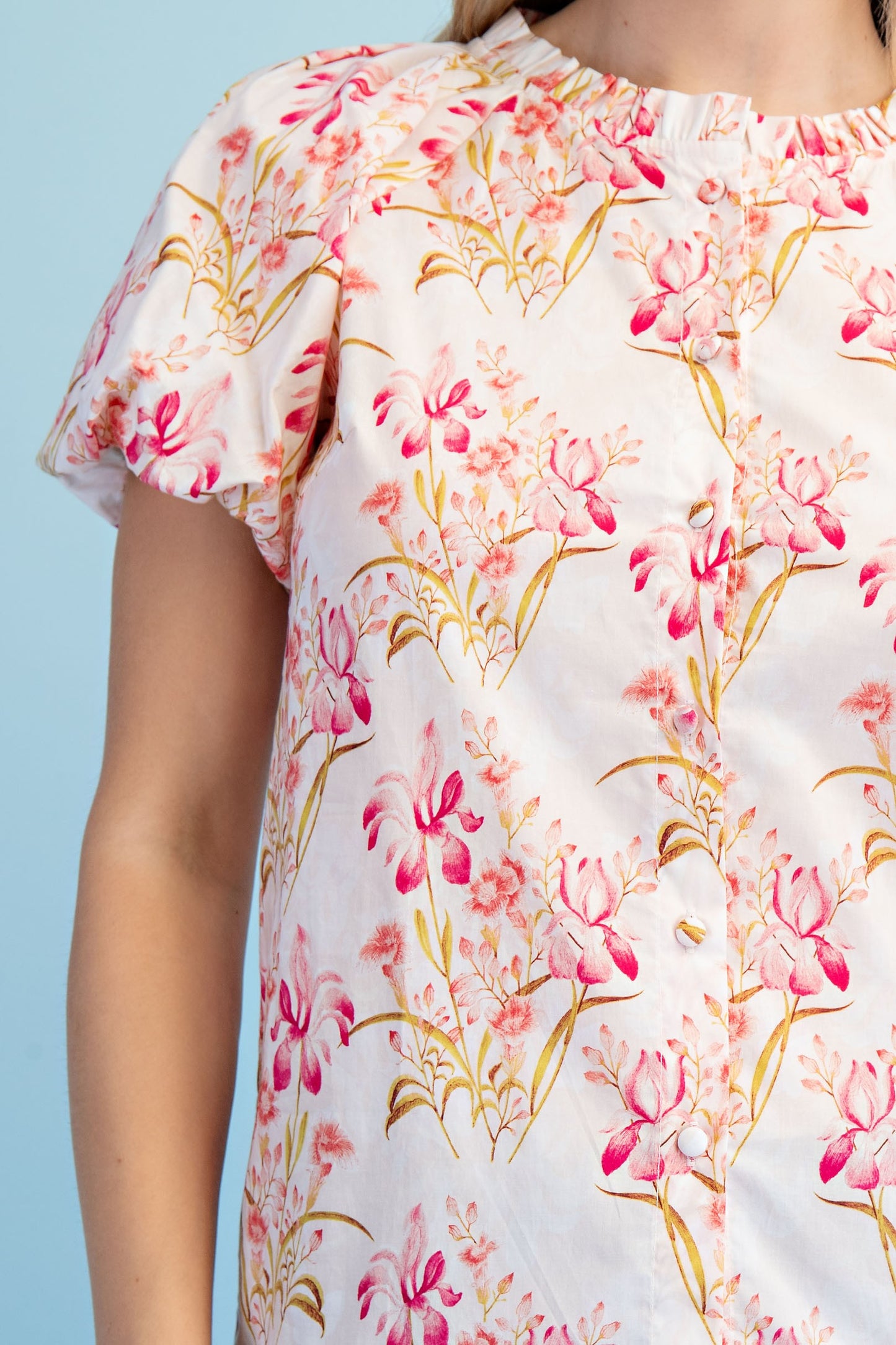 Floral Print Button Down Blouse Berry Mix