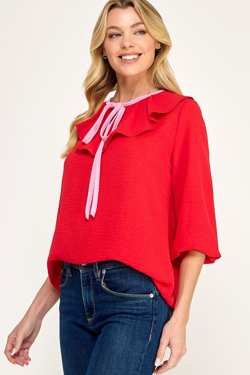 collar 3 quarter length top