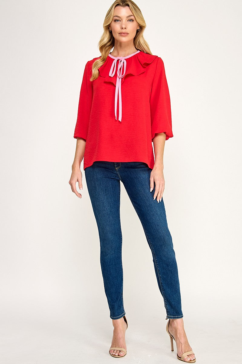 collar 3 quarter length top
