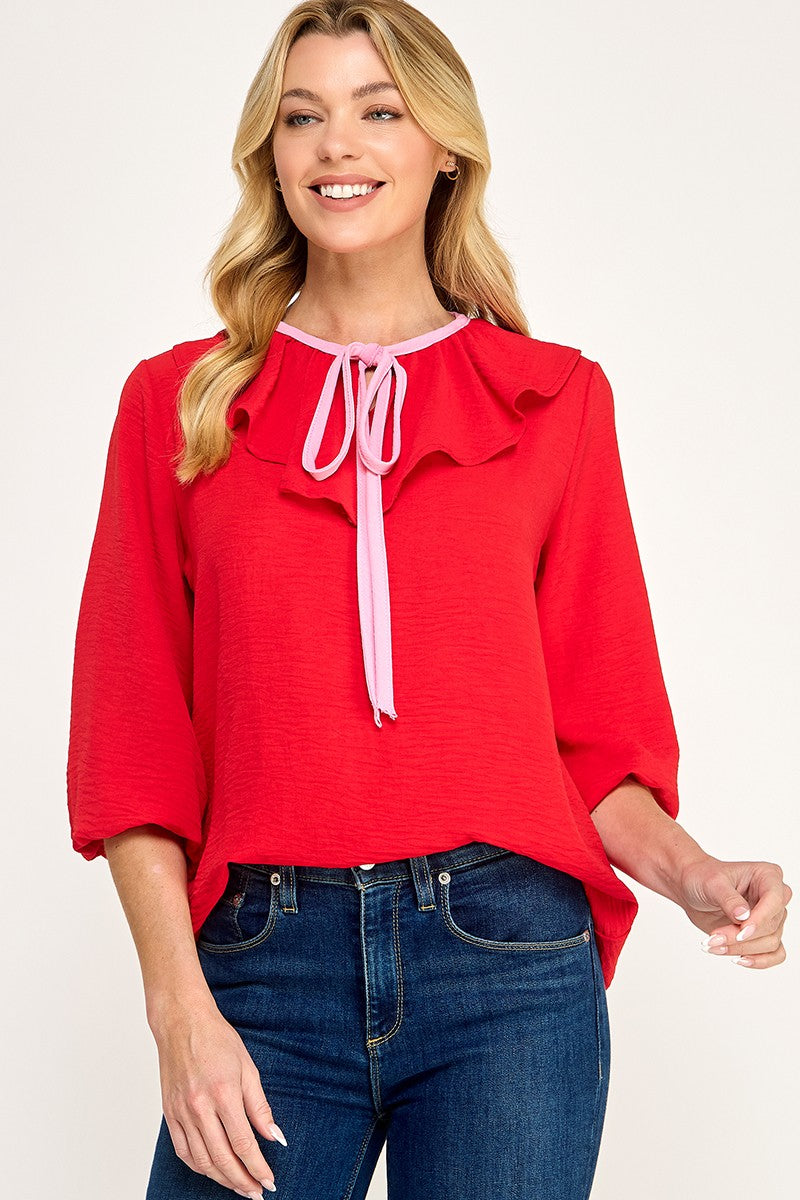 collar 3 quarter length top