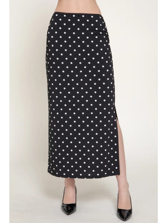 Lace Trim Dot Printed Knit Long Skirt