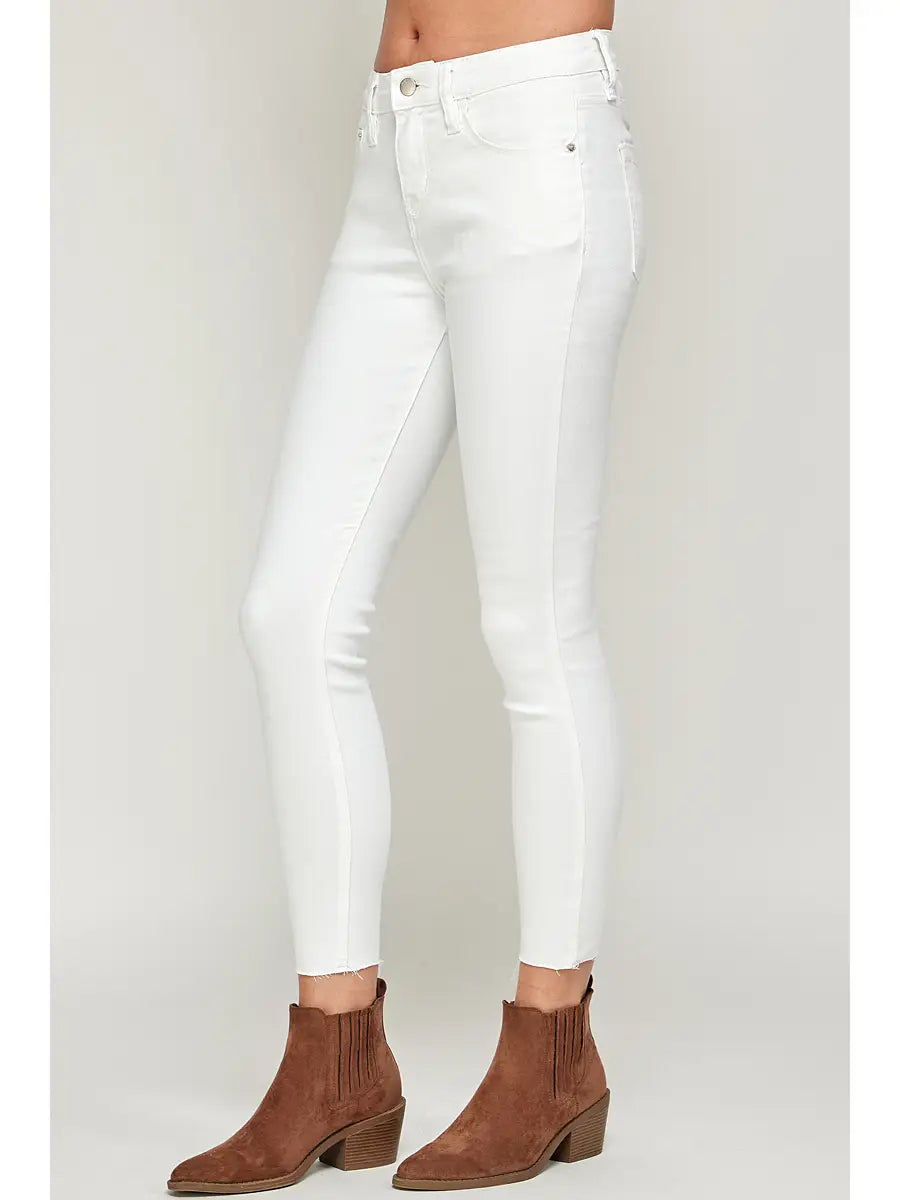 White - Mid Rise Raw Hem Classic Skinny Jeans