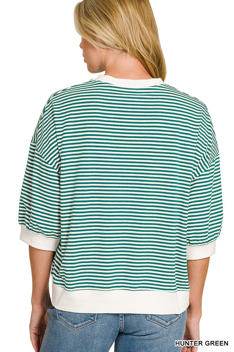 Striped Contrast Trim Rib Banded Top