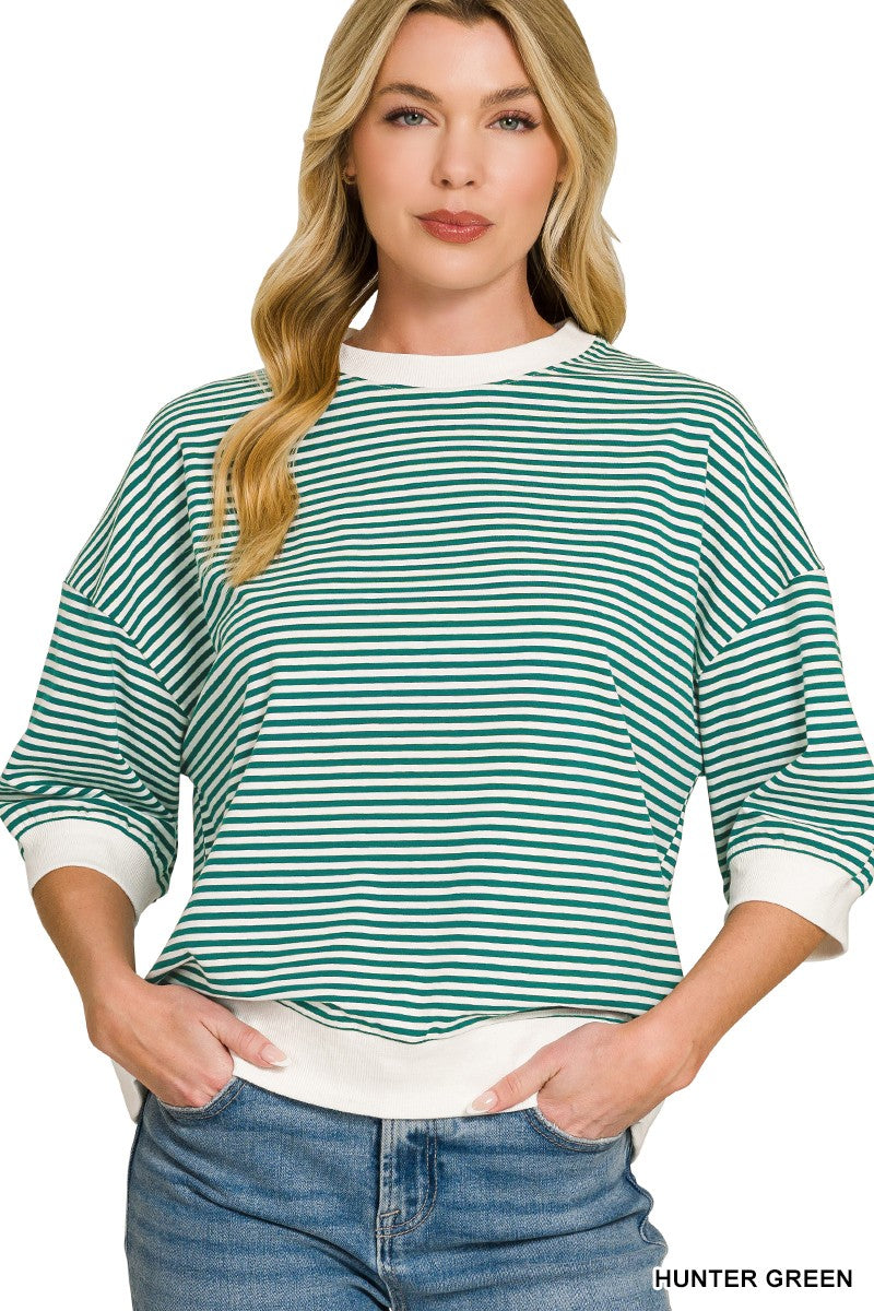 Striped Contrast Trim Rib Banded Top