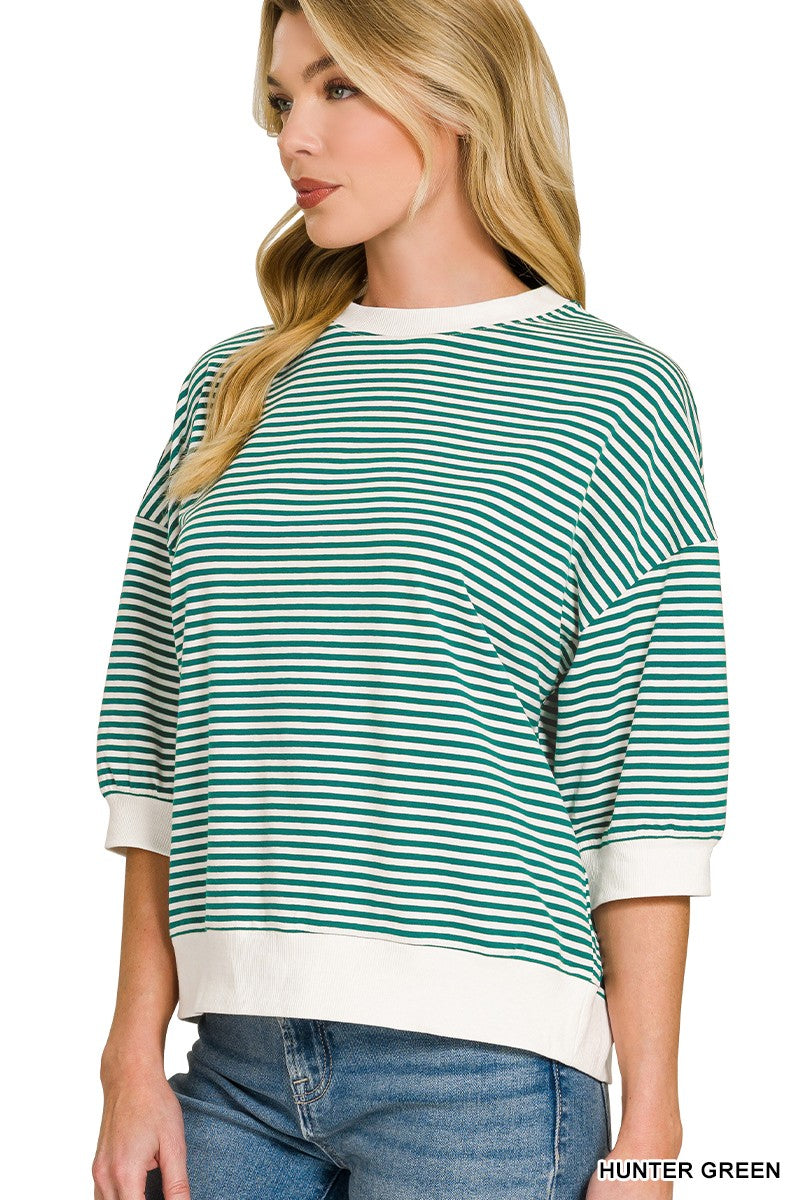 Striped Contrast Trim Rib Banded Top