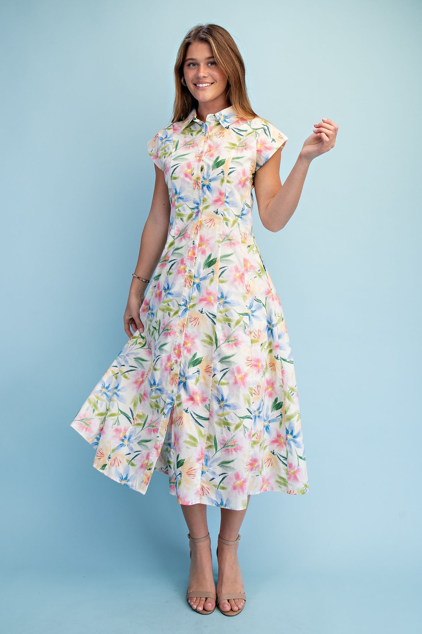 Floral Print Midi Shirt Dress