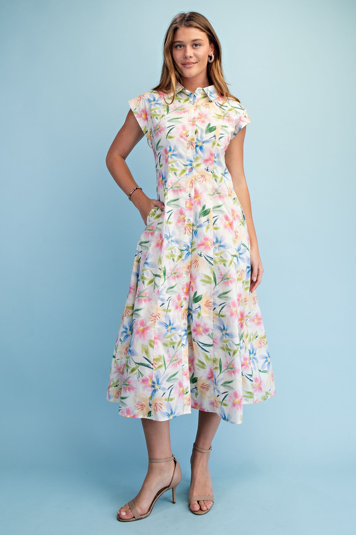 Floral Print Midi Shirt Dress