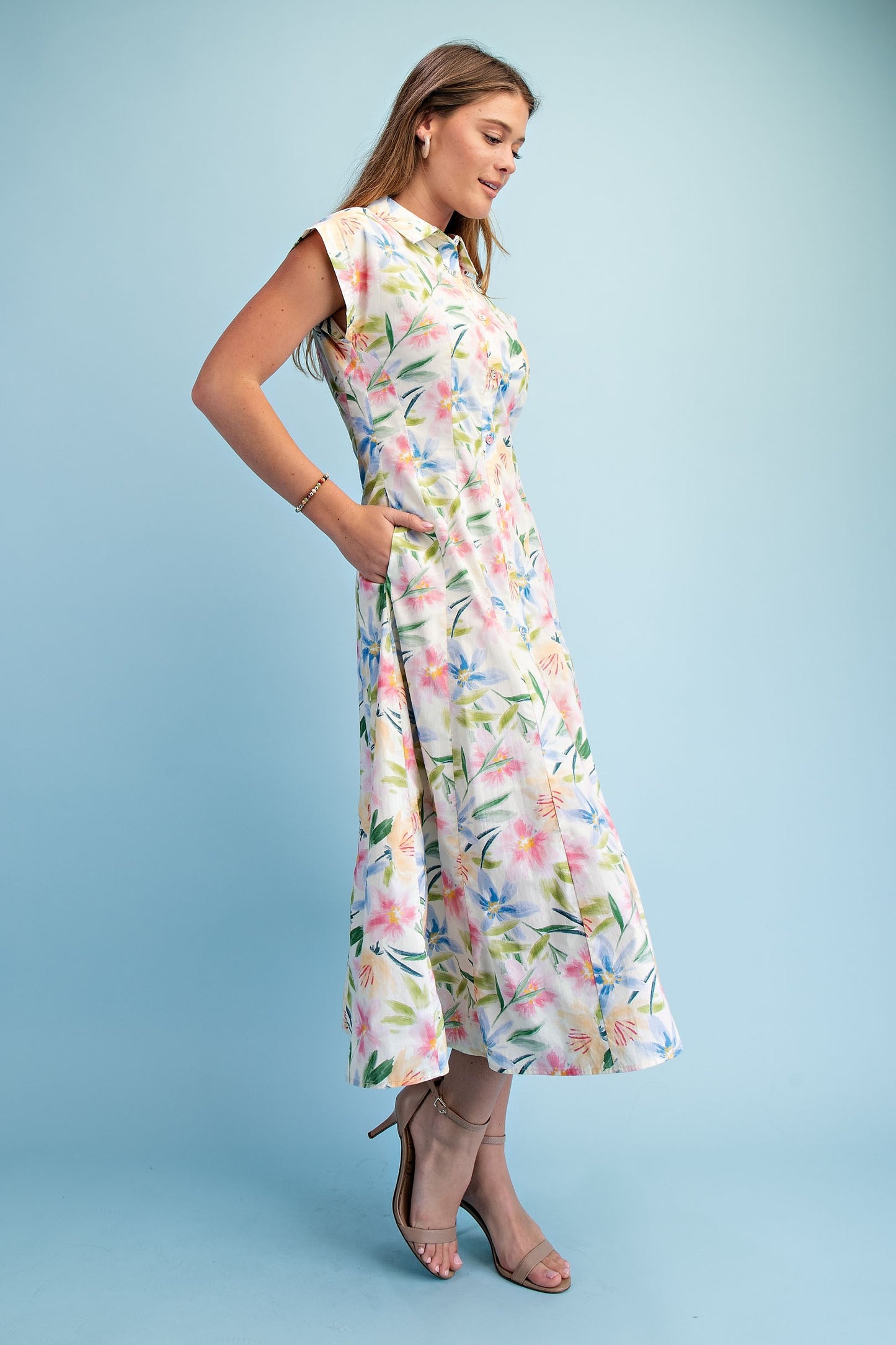 Floral Print Midi Shirt Dress