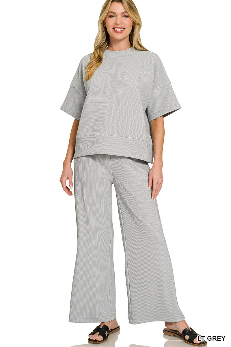 Ribbed Round Neck Tee & Pants Set