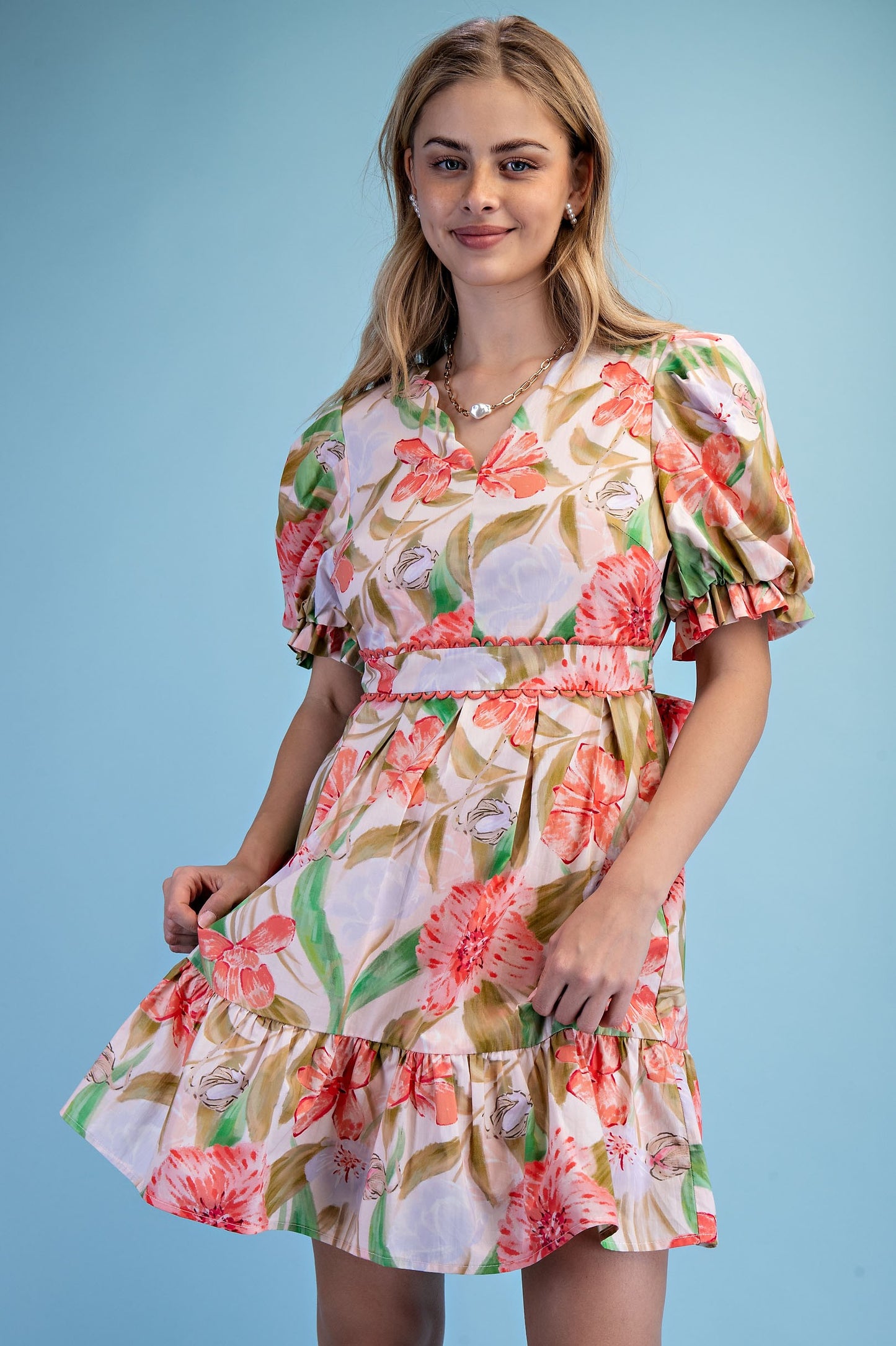 Floral Watercolor Pleated Skirt Mini Dress