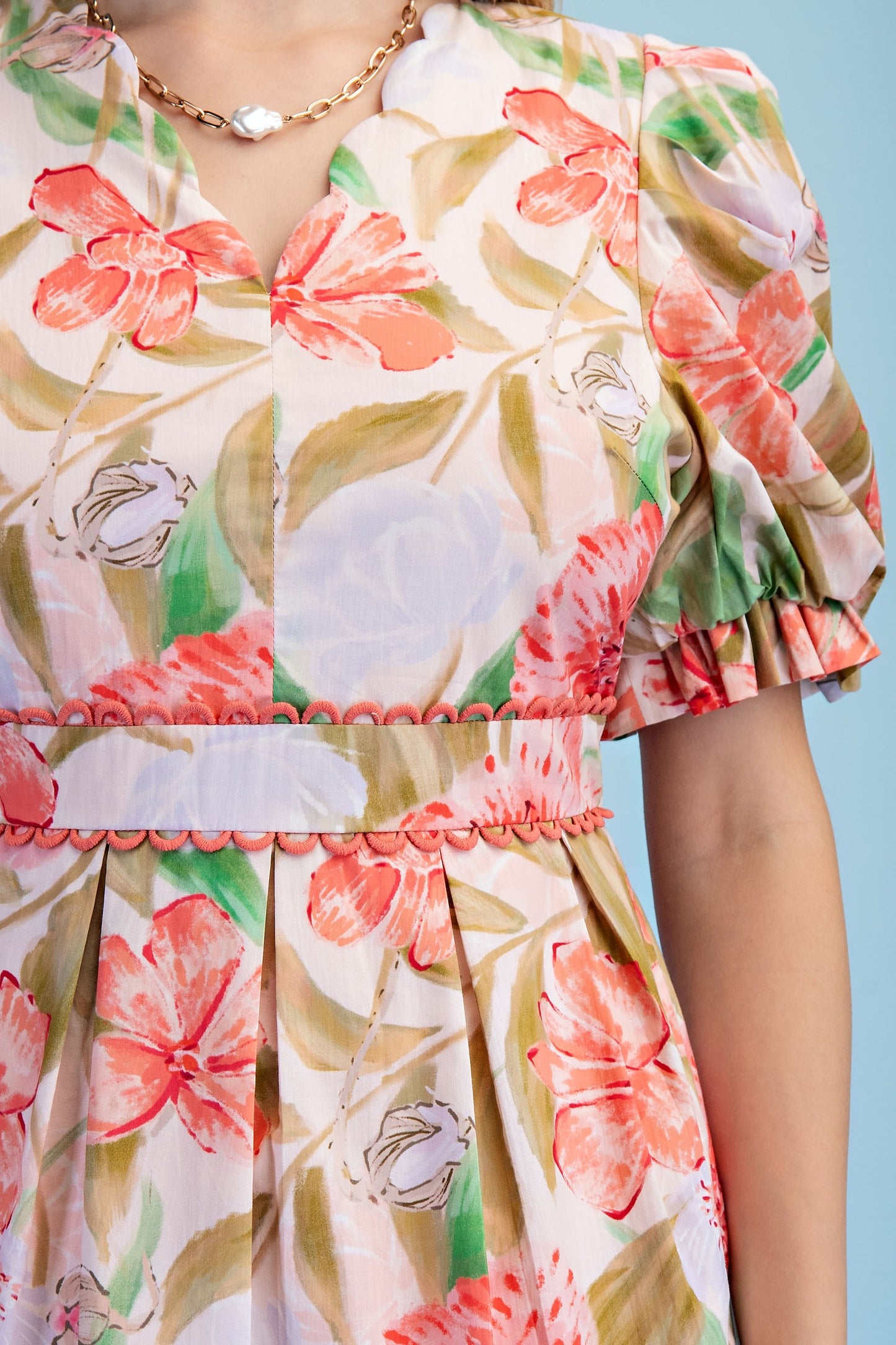 Floral Watercolor Pleated Skirt Mini Dress